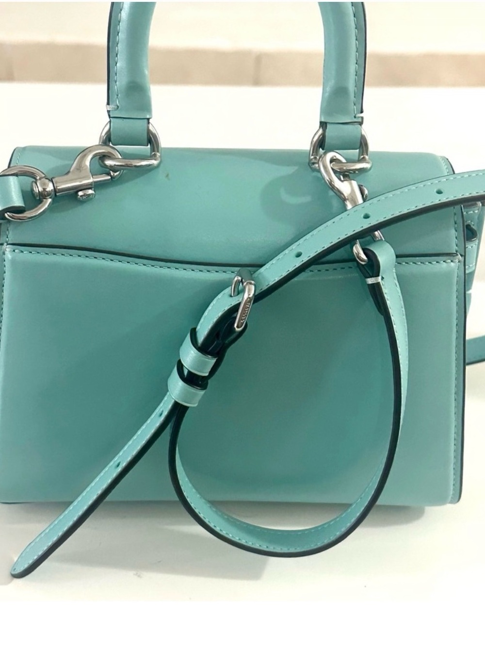 Coach Pebble Leather Satchel in Mint Green with Silver Hardware - Picture 3 of 6